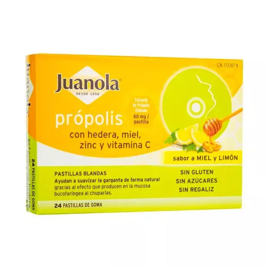 Juanola Propolis Hedera, medaus, cinko ir vitamino C pastilės, 24 vnt.