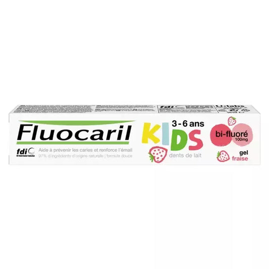 Fluocaril Kids Bi-fluoride braškių skonio dantų pasta pieniniams dantims 3-6 metų vaikams, 50 ml